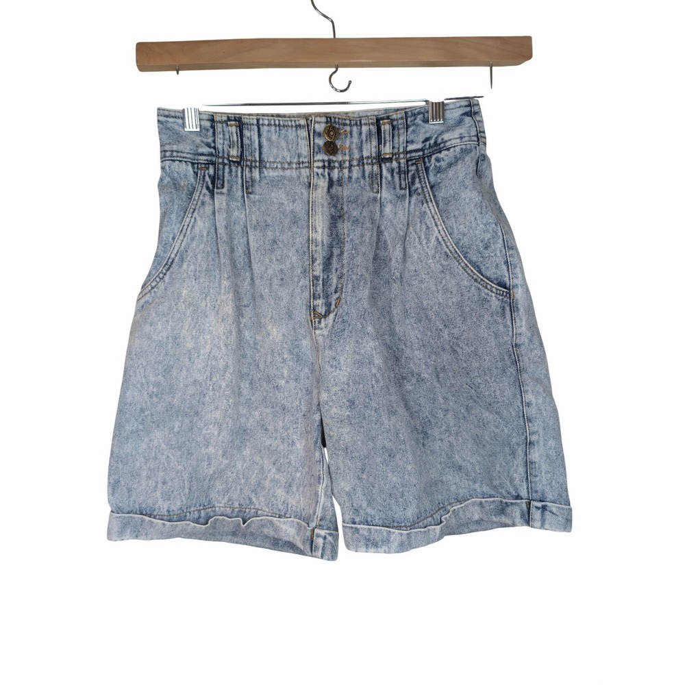 Cristina‎ Vtg Acid Wash Denim Shorts High Waisted Pleated Light Blue Womens 90s
